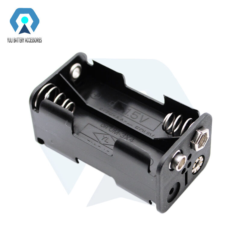6V 4 x AA Battery Holder ABS Plastic AA Batteries Box With PP3 9V Snap Terminals